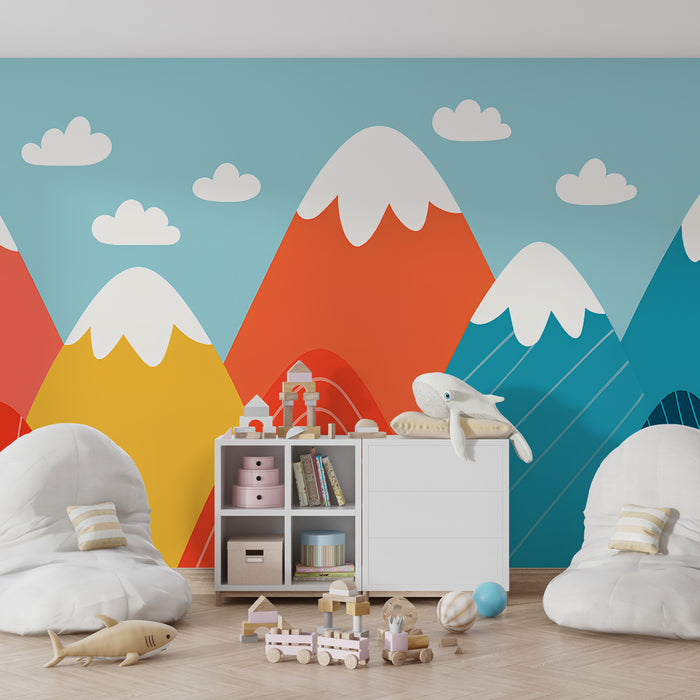 Kids room wallpaper | Colorful mountains and clouds