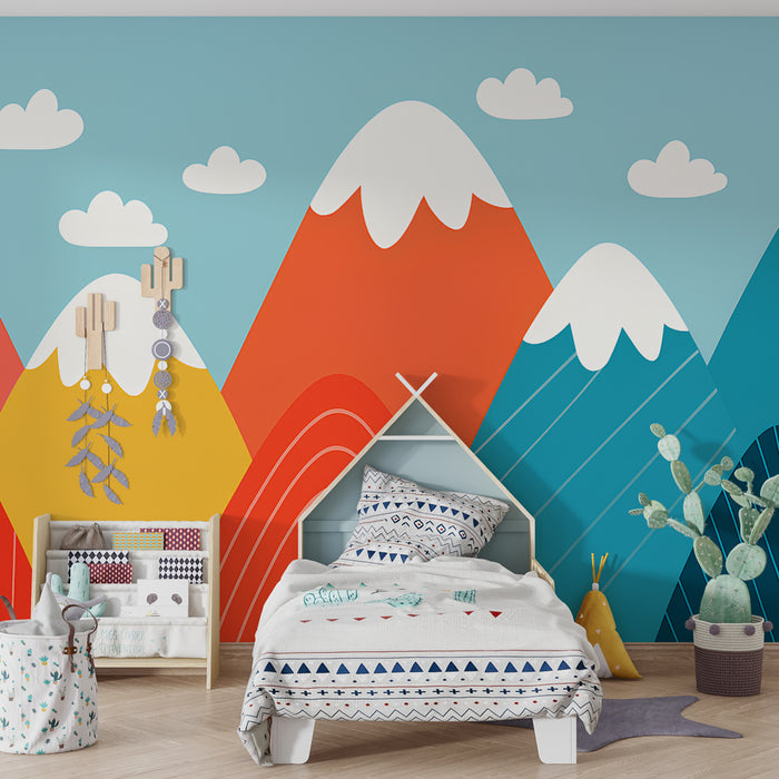 Kids room wallpaper | Colorful mountains and clouds