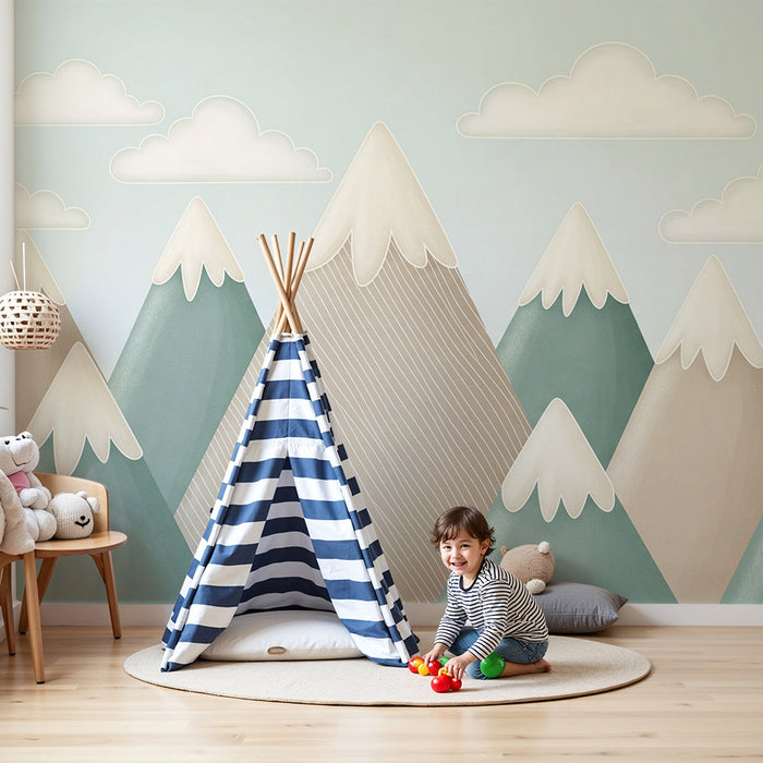 Kids room wallpaper | Soft mountains and soothing clouds