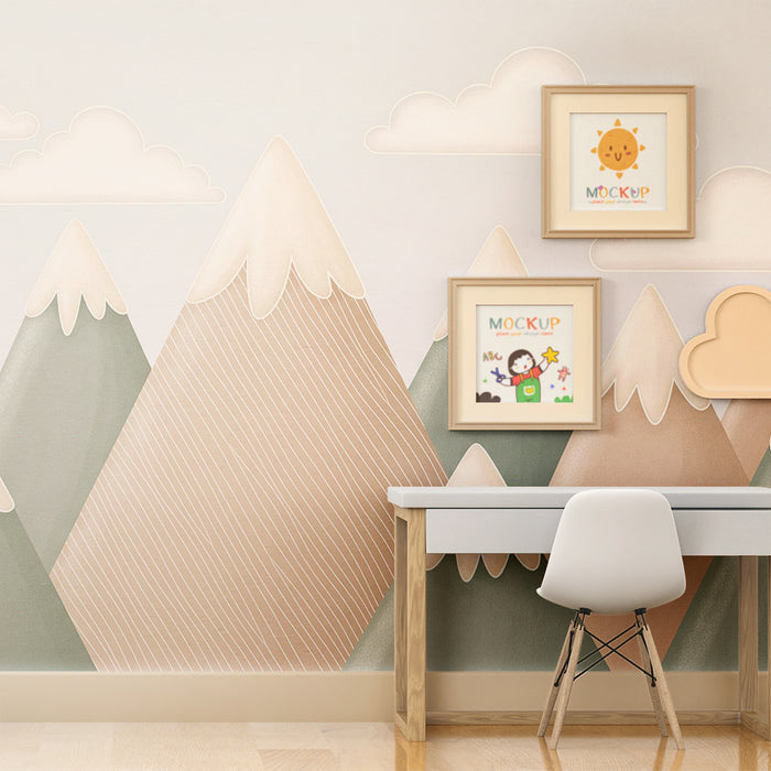 Kids room wallpaper | Soft mountains and soothing clouds