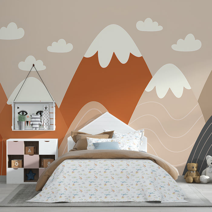 Papier peint chambre enfant | Montagnes douces et nuages légers