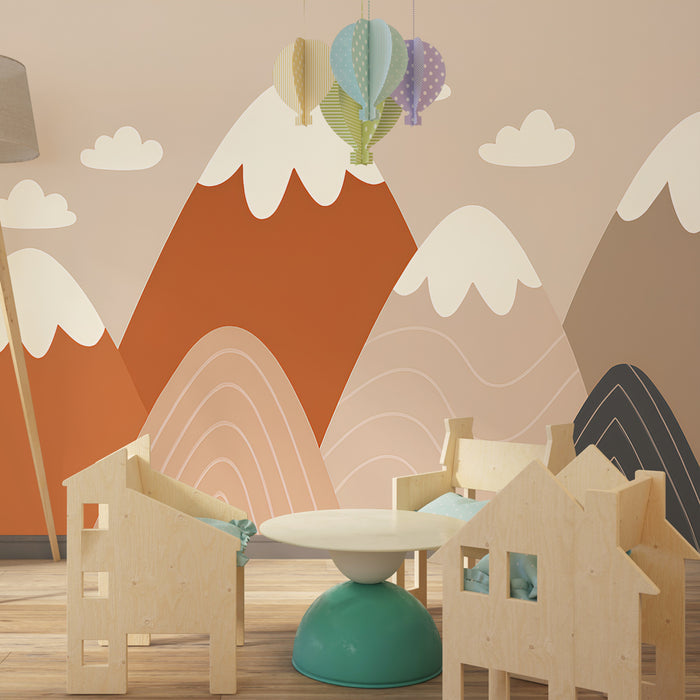 Papier peint chambre enfant | Montagnes douces et nuages légers
