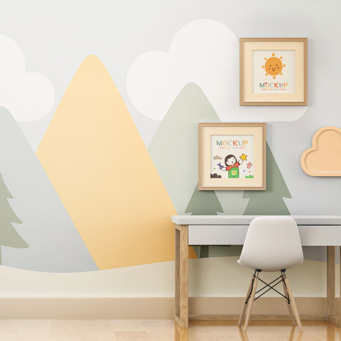 Papier peint chambre enfant | Montagnes douces et nuages moelleux
