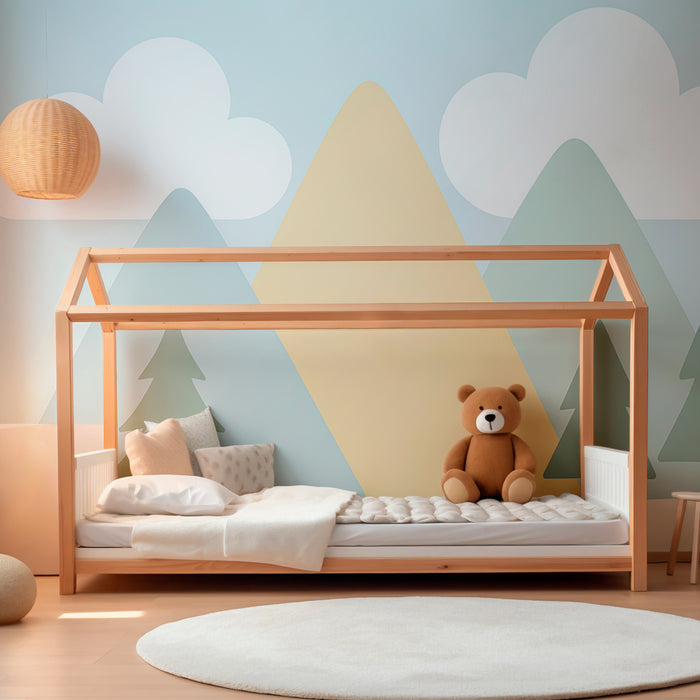 Papier peint chambre enfant | Montagnes douces et nuages moelleux