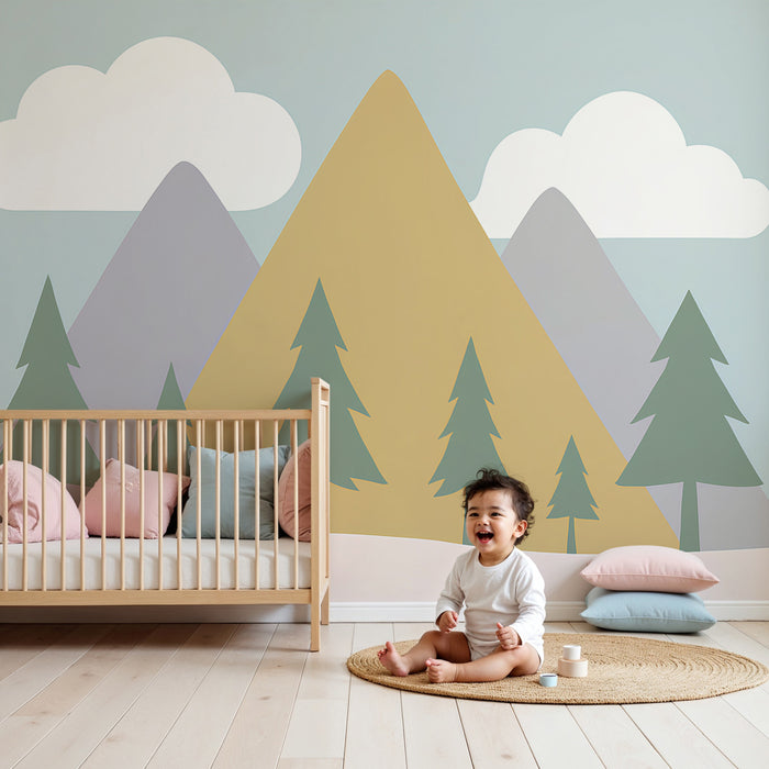 Kinderkamer behang | Rustgevende bergen en bossen