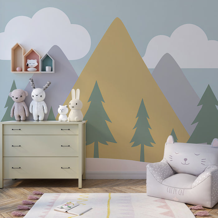 Kinderkamer behang | Rustgevende bergen en bossen