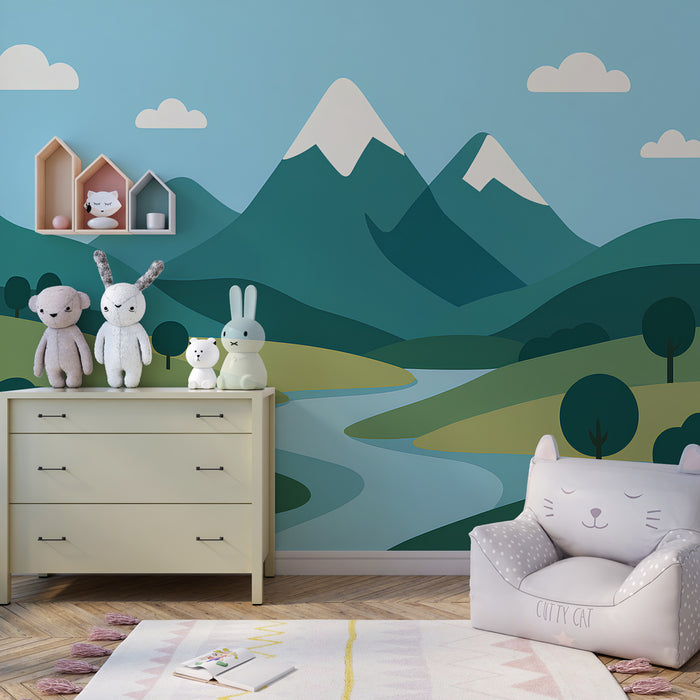 Papier peint chambre enfant | Montagnes et rivières paisibles