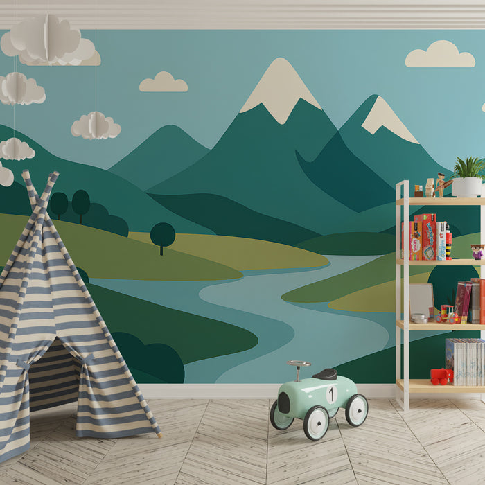 Papier peint chambre enfant | Montagnes et rivières paisibles