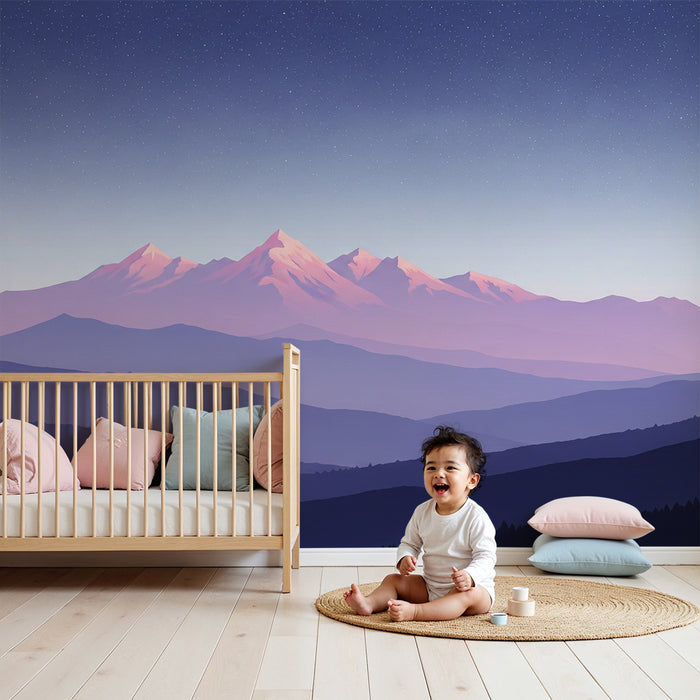 Gyermekszoba tapéta | Hegyek alkonyatkor csillagos égbolttal