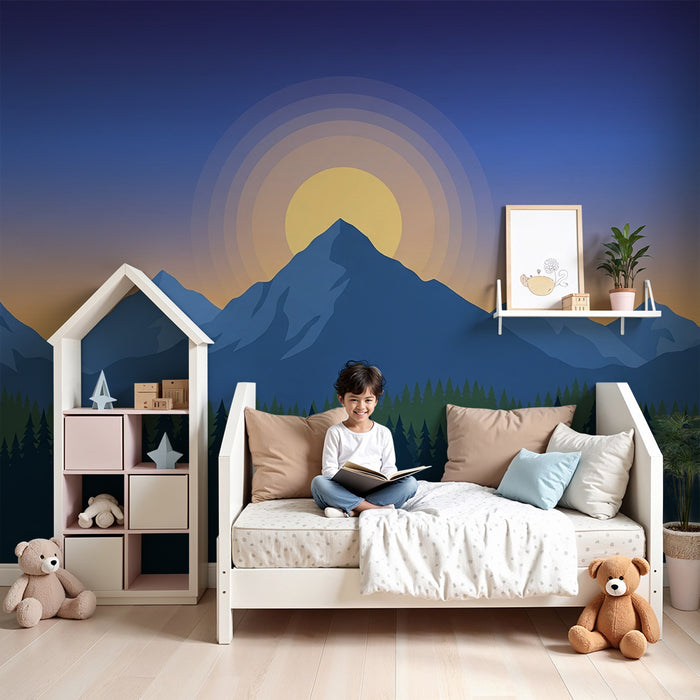 Papier peint chambre enfant | Montagnes majestueuses au lever du soleil