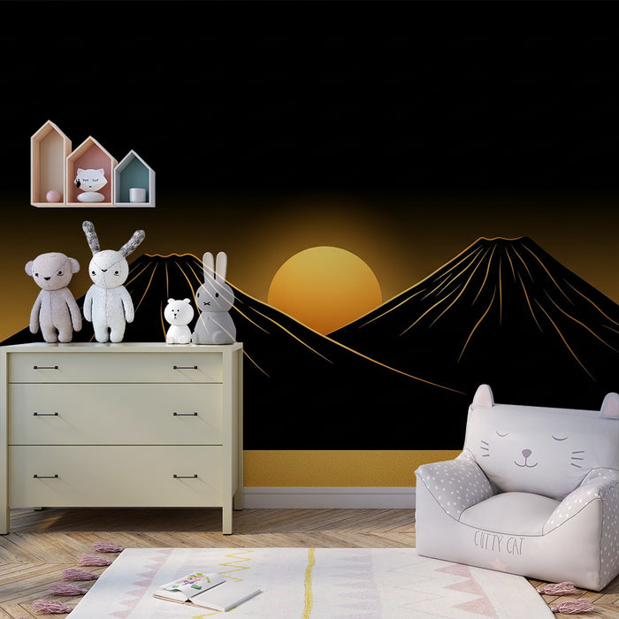 Papel de parede criança | Montanhas majestosas e pôr do sol dourado
