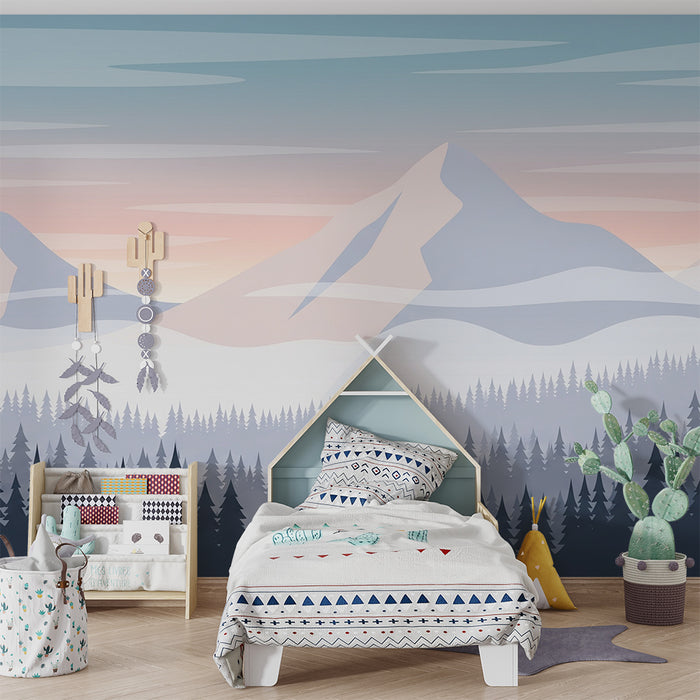 Lastenhuoneen tapetti | Mahtavat vuoret ja sumuinen metsä