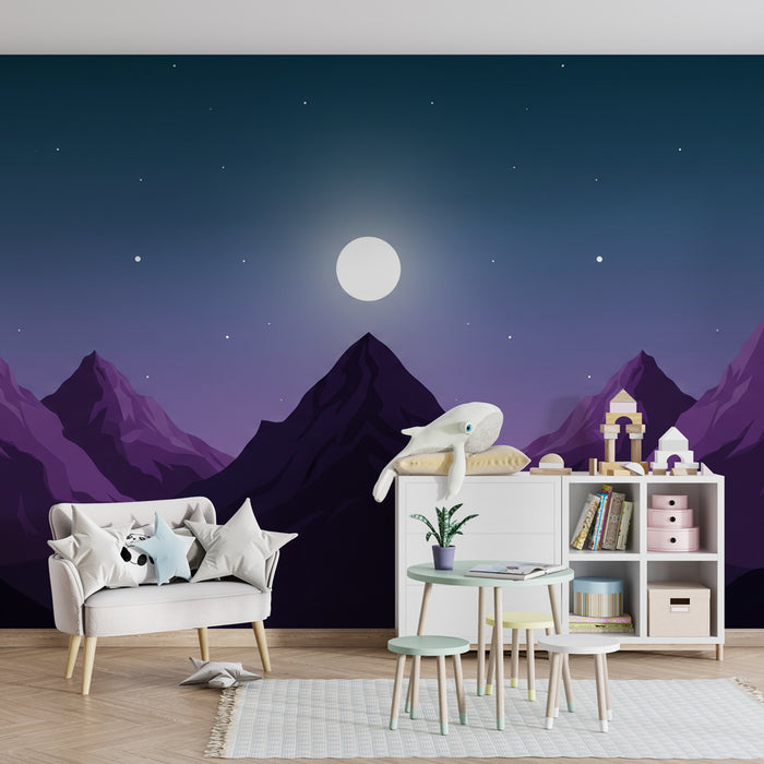 Kids room wallpaper | Majestic mountains under the moon