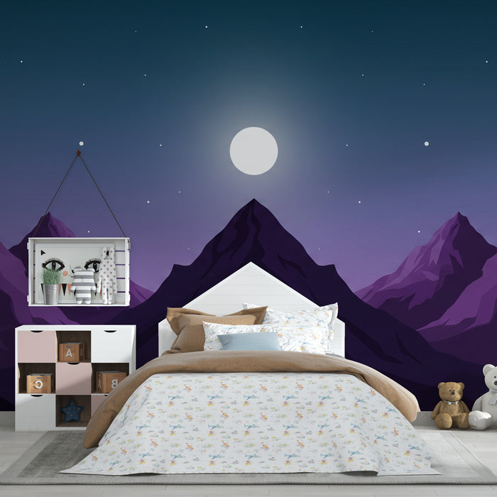 Kids room wallpaper | Majestic mountains under the moon