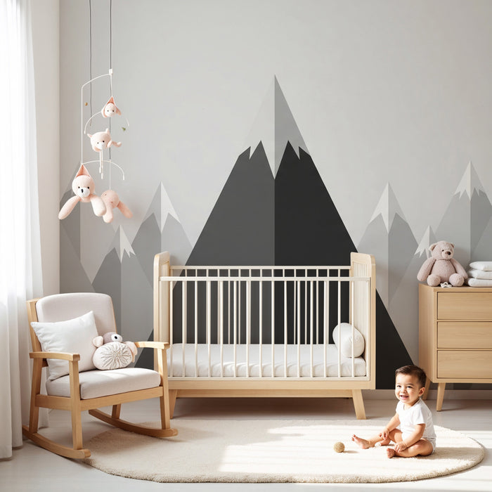 Kinderkamer behang | Gestileerde monochrome bergen