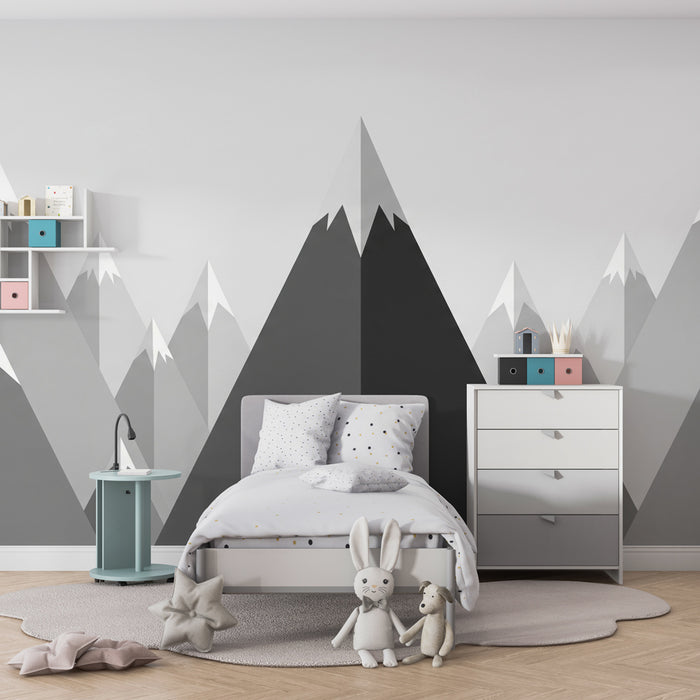 Kinderkamer behang | Gestileerde monochrome bergen