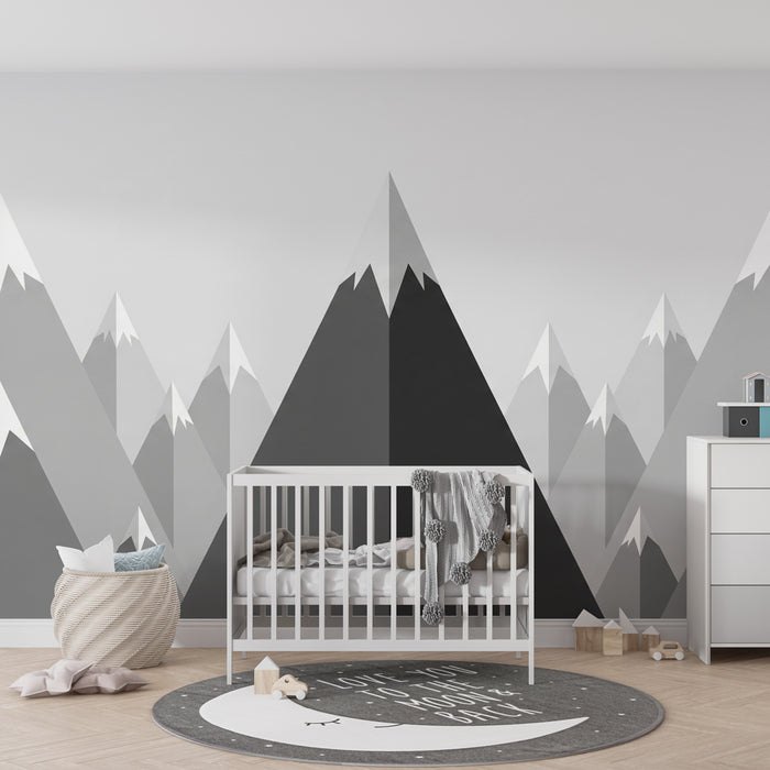 Kinderkamer behang | Gestileerde monochrome bergen