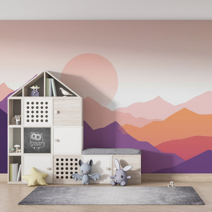 Kinderzimmer Tapete | Pastellberge bei Sonnenuntergang