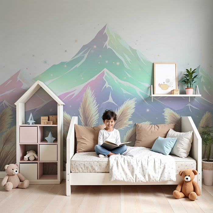 Papier de parede dječje sobe | Pastelne planine i zlatna polja pod zvjezdanim nebom