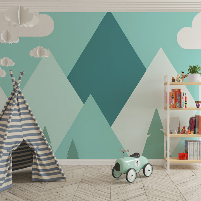 Papier peint chambre enfant | Montagnes pastel et ciel