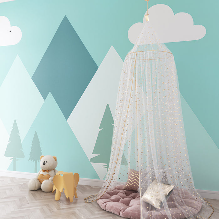 Papier peint chambre enfant | Montagnes pastel et ciel