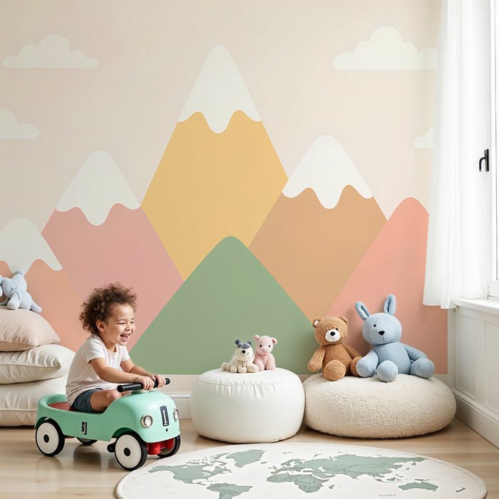 Kinderkamer behang | Pastelbergen en zachte wolken