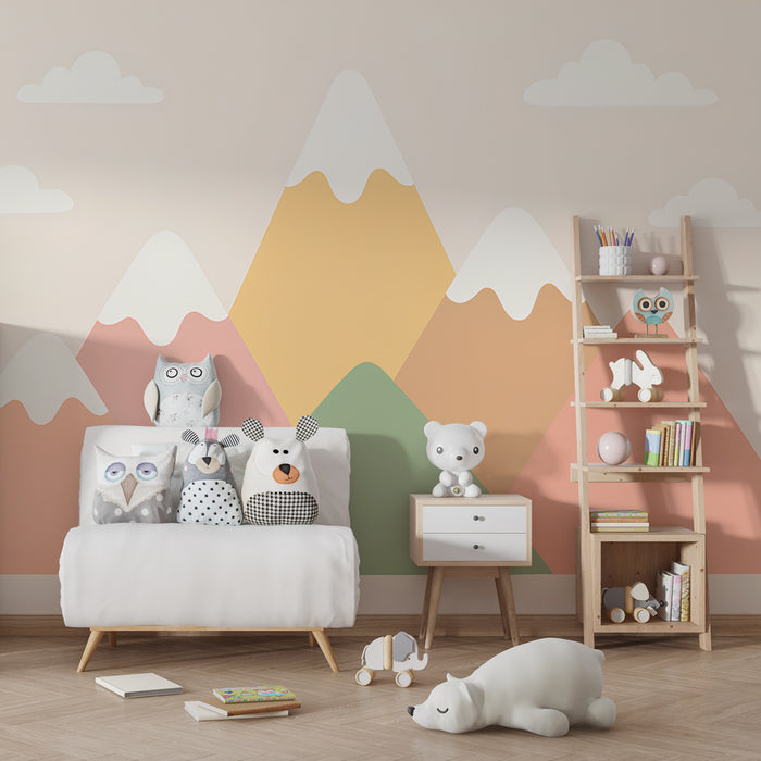 Kinderkamer behang | Pastelbergen en zachte wolken