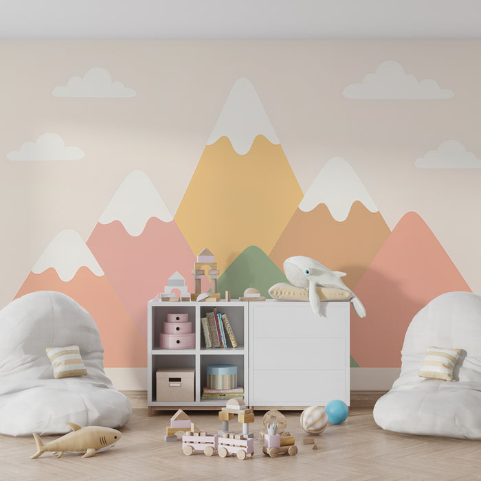 Kinderkamer behang | Pastelbergen en zachte wolken