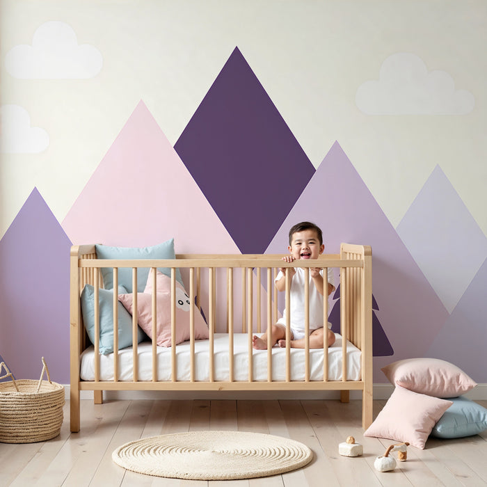 Kinderzimmer Tapete | Pastellberge und Tannen