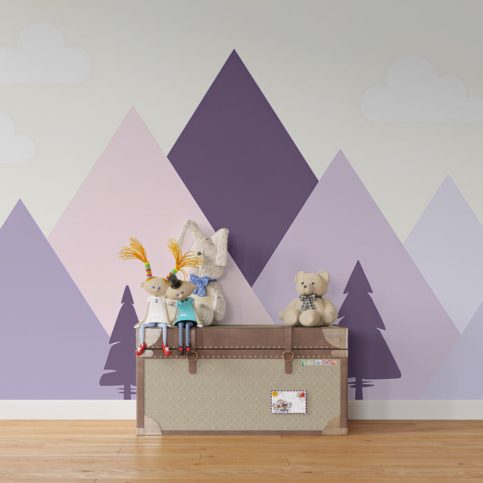 Kinderzimmer Tapete | Pastellberge und Tannen