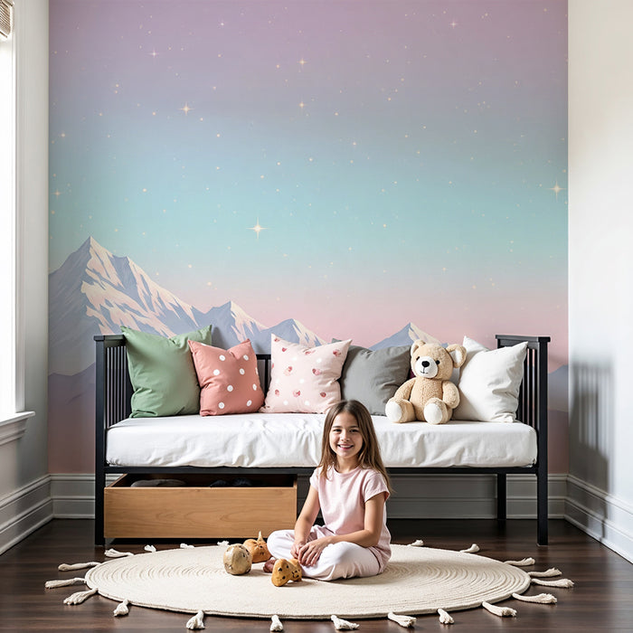 Tapet barnerom | Pastellfjell under en stjernehimmel