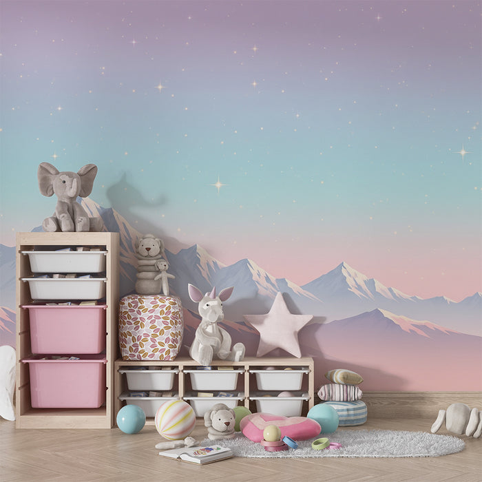 Tapet barnerom | Pastellfjell under en stjernehimmel