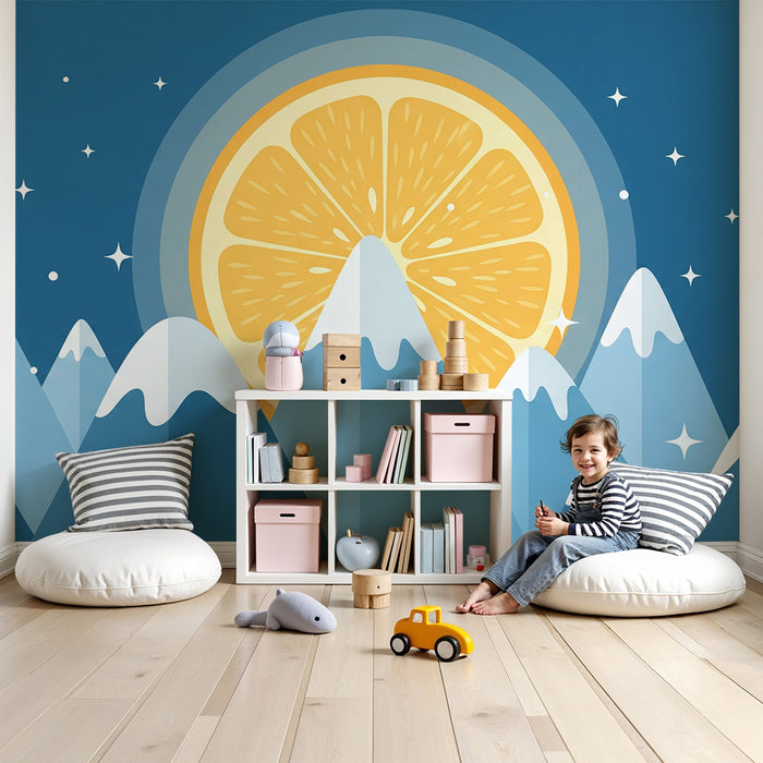 Barntapet | Stiliserade berg med en citronsol