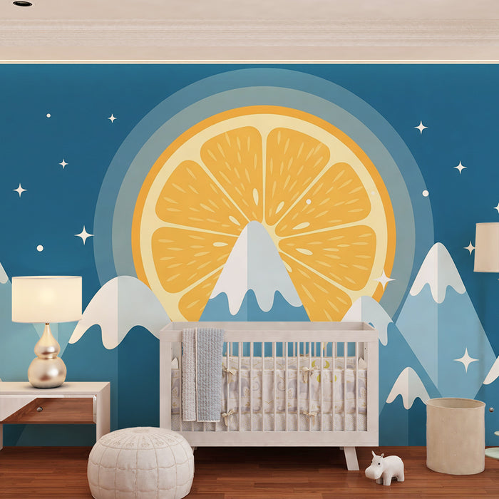Barntapet | Stiliserade berg med en citronsol
