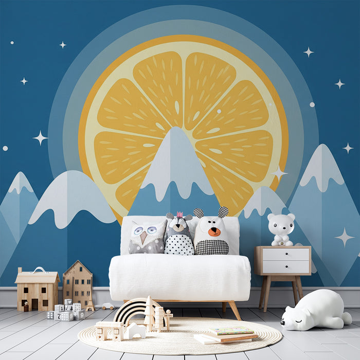 Barntapet | Stiliserade berg med en citronsol