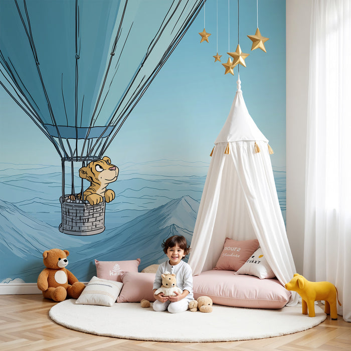 Kinderzimmer Tapete | Abenteuerliche Heißluftballons und Berglandschaften