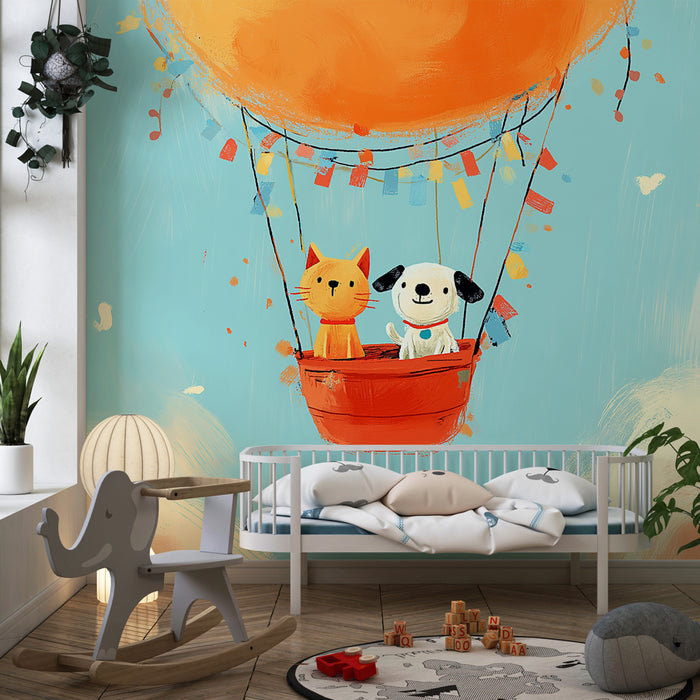 Barntapet | Färgglad luftballong med katt och hund
