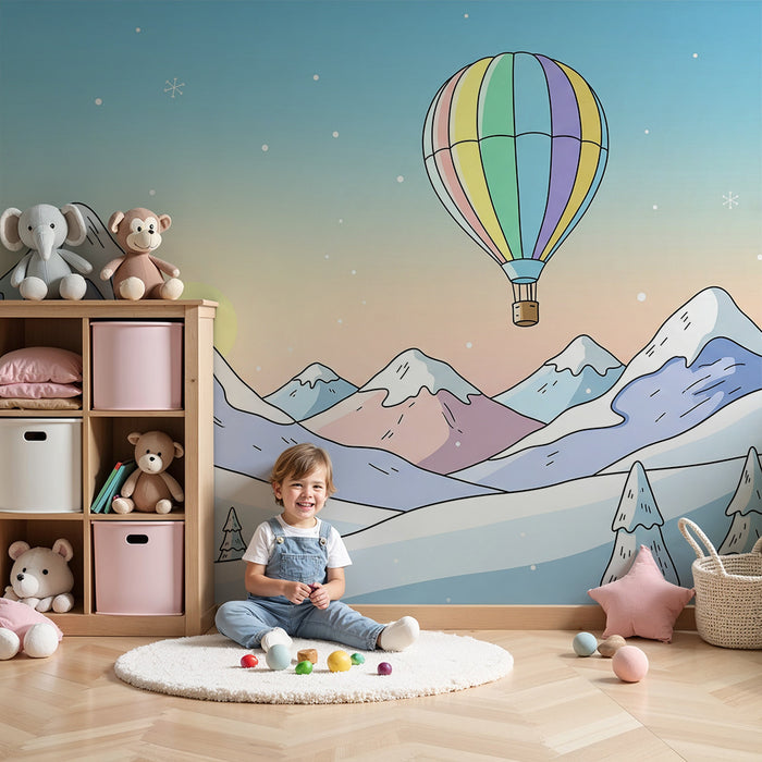 Papier de parede dječje sobe | Šareni balon na snježnom krajoliku