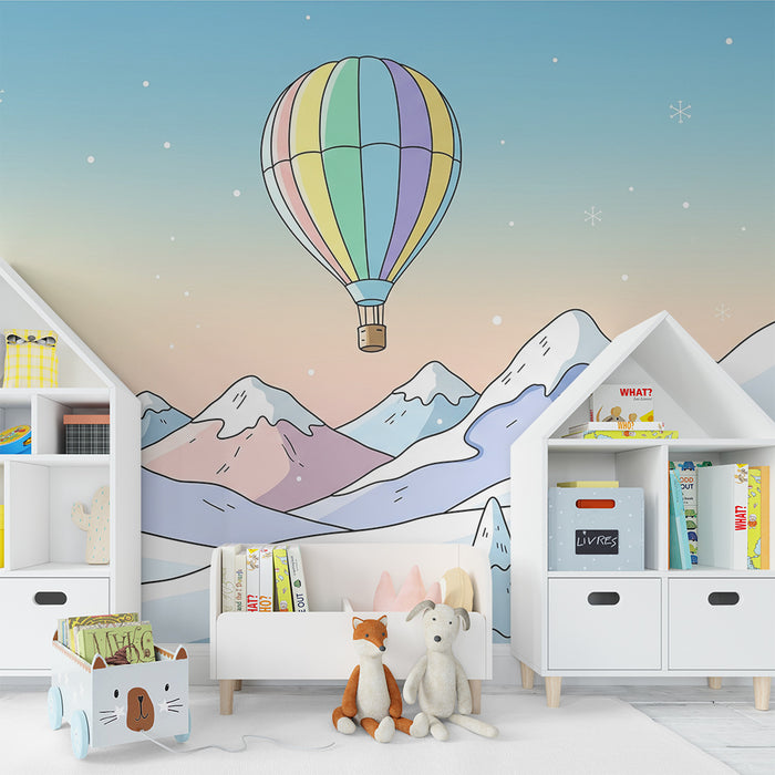 Papier de parede dječje sobe | Šareni balon na snježnom krajoliku