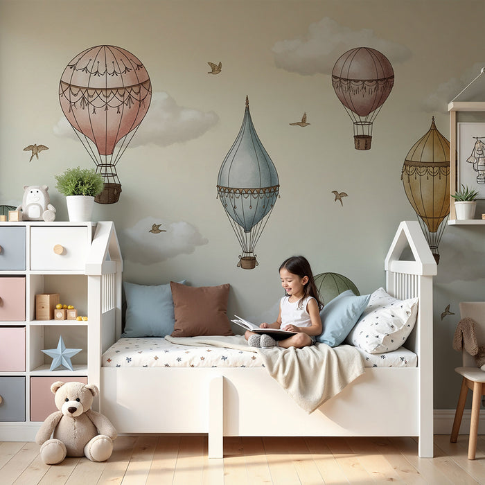 Carta da parati per camera bambini | Mongolfiere colorate che fluttuano tra le nuvole