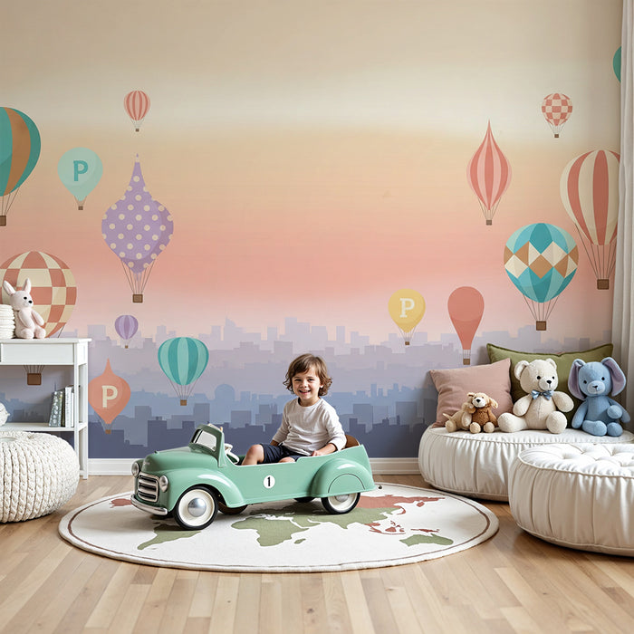 Papel de parede criança | Balões de ar coloridos em fundo pastel
