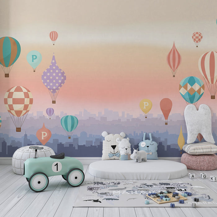 Papel de parede criança | Balões de ar coloridos em fundo pastel
