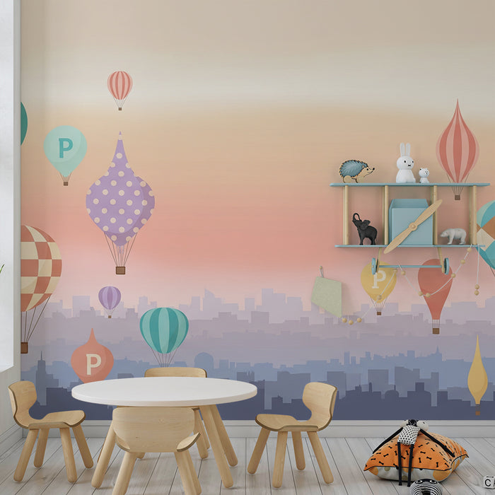 Papel de parede criança | Balões de ar coloridos em fundo pastel