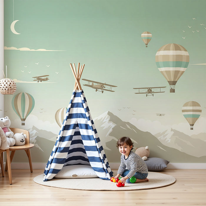 **Barneveggtapet | Ballonger og fly i en rolig himmel**