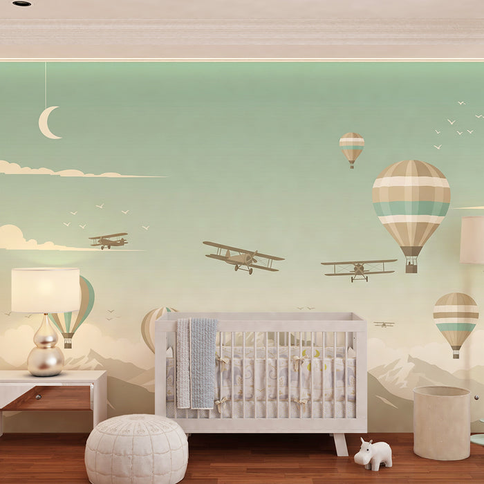 **Barneveggtapet | Ballonger og fly i en rolig himmel**