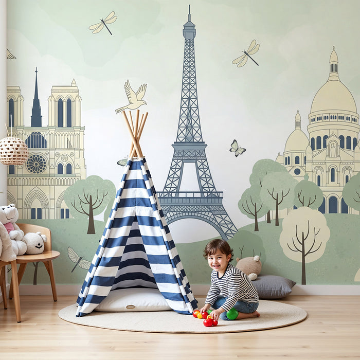 Children's bedroom wallpaper | Parisian landmarks and soothing nature