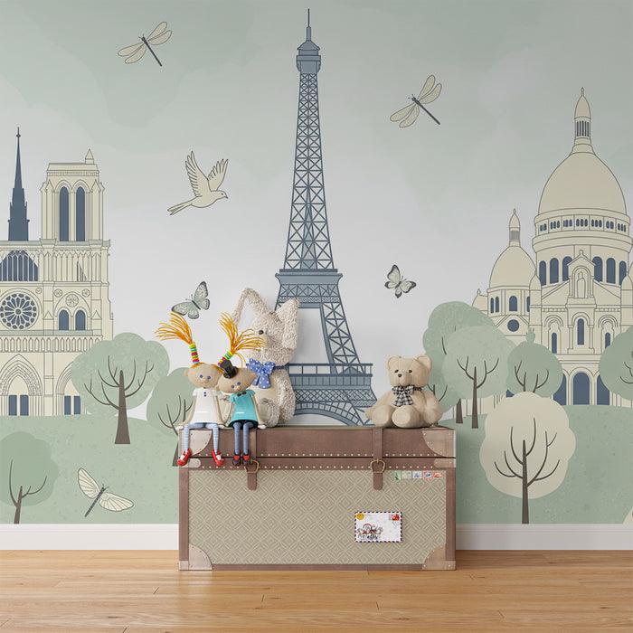Children's bedroom wallpaper | Parisian landmarks and soothing nature