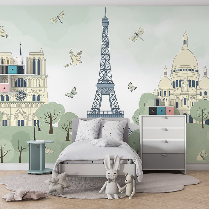 Children's bedroom wallpaper | Parisian landmarks and soothing nature