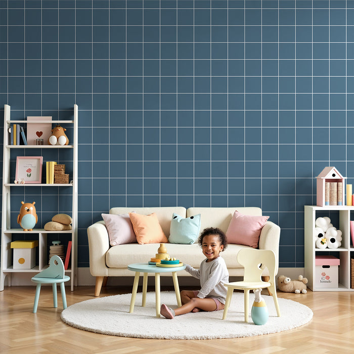 Kids room wallpaper | Soothing blue checkered pattern