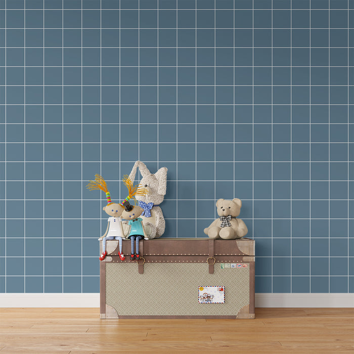 Kids room wallpaper | Soothing blue checkered pattern